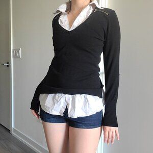 Morgan Slim Black Knit Shirt-Attached Top